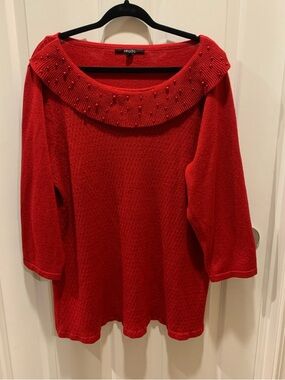 Briggs New York Red Beaded Wide Collar Women's Sweater Sz 2X